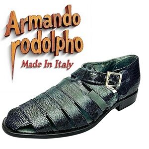 Armando Rodolpho Mens Black Leather  Sandals Size EU 45 US 12 Pre-Owned Itlay